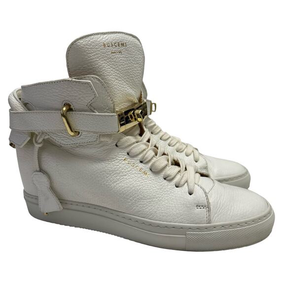 Buscemi Italian Leather Wedge Designer White 100MM Sneakers Gold Hardware IT 41 - Picture 1 of 8